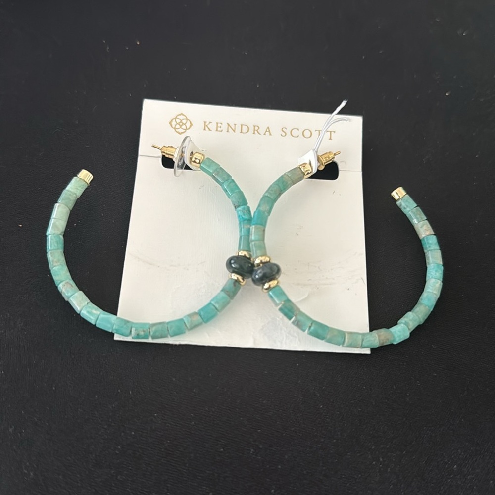 Kendra Scott Insley Gold Hoop Earrings In Teal Amazonite, BRAND NEW, $98 - Picture 2 of 5